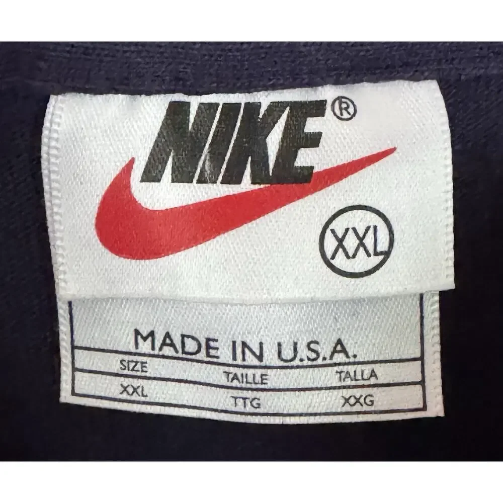 Nike T-Shirt 2XL Y2K Mock Neck Long Sleeve Blue Embroidered Swoosh